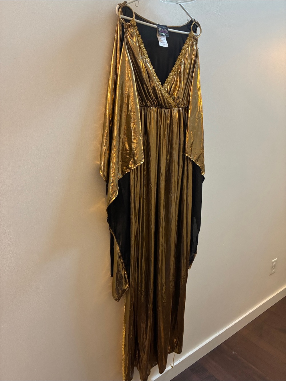 Athena Gold Metallic Maxi Dress with Draped Sleeves